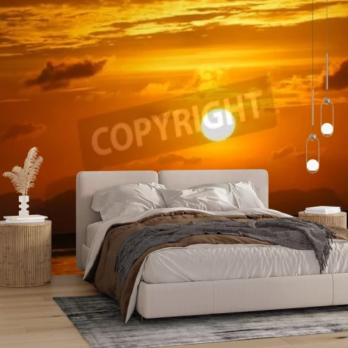 Fototapete Orangefarbener Himmel bei Sonnenuntergang