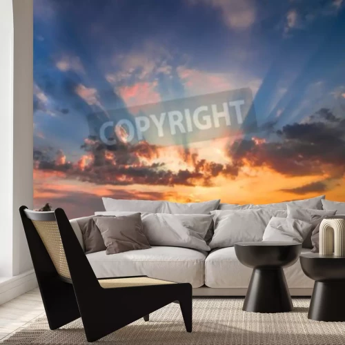 Fototapete Sonnenuntergang im Garten