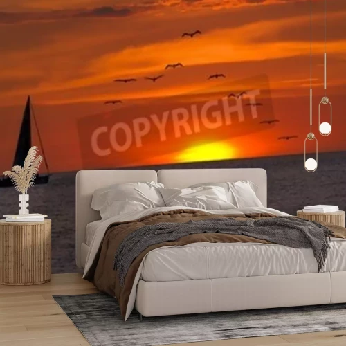 Fototapete Segelboot und Sonnenuntergang