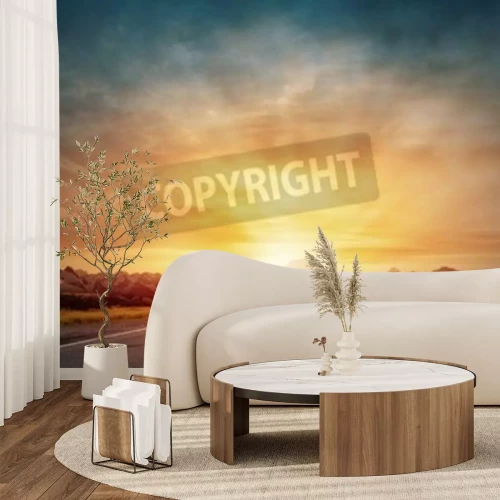 Fototapete Sonnenuntergang am Ende des Weges