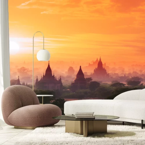 Fototapete Sonnenuntergang über buddhistischen Tempeln