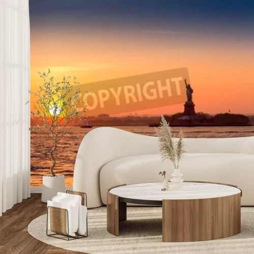 Fototapete Sonnenuntergang und Freiheitsstatue