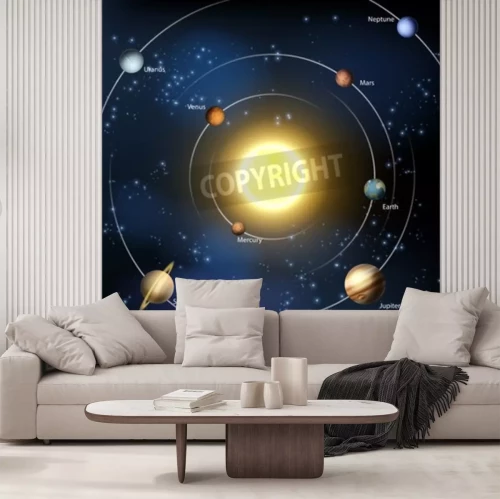 Fototapete Bahnen, Sterne, Planeten und Sonne