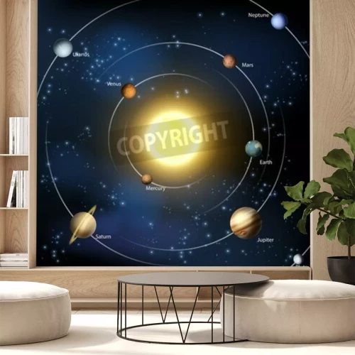 Fototapete Bahnen, Sterne, Planeten und Sonne
