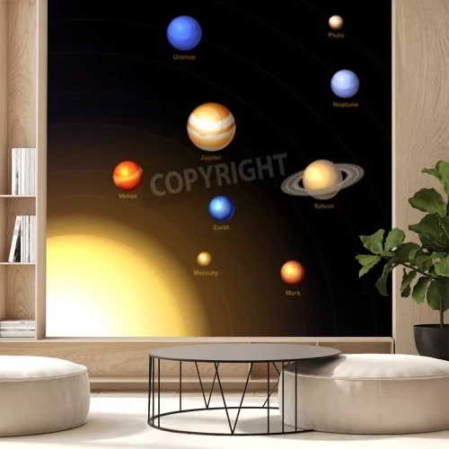 Fototapete Helle Sonne und Planeten des Sonnensystems