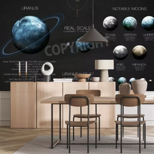 Fototapete Uranus Planet und seine Monde von Sonnensystem