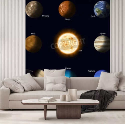 Fototapete Sonnensystem mit Sonne im Zentrum