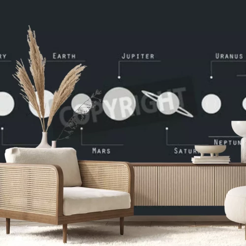 Fototapete Schwarz-weißes Sonnensystem
