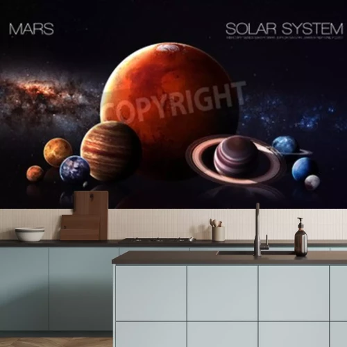 Fototapete Sonnensystem mit Mars im Zentrum