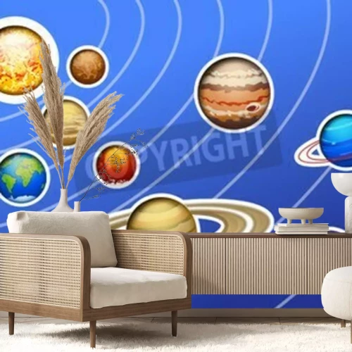 Fototapete Sonnensystem und Bahnen im blauen Hintergrund