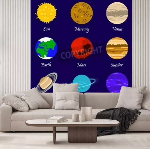 Fototapete Illustration mit Planeten und Sonne