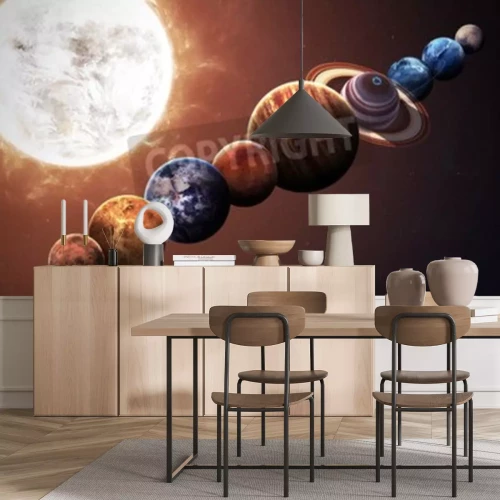 Fototapete Sonne und Planeten in einer Reihe