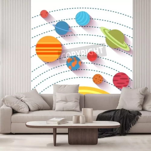 Fototapete Zeichenillustration des Sonnensystems