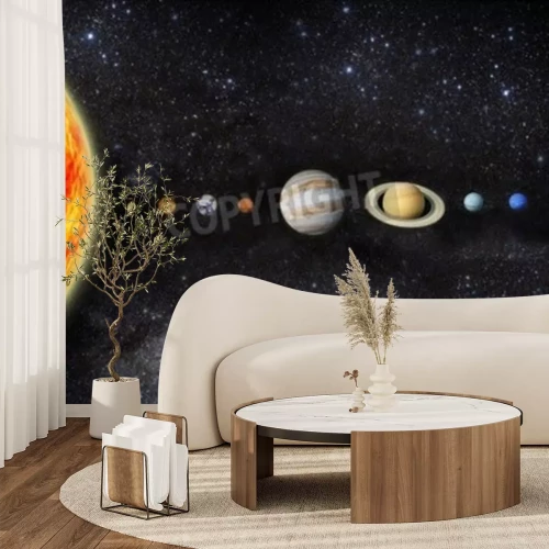 Fototapete Sonne und Planeten des Sonnensystems mit 3D-Effekt