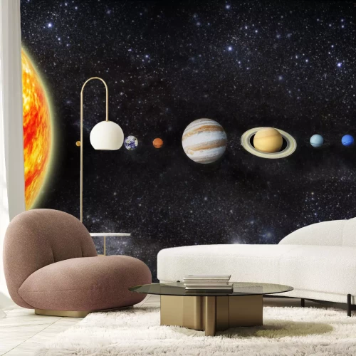 Fototapete Sonne und Planeten des Sonnensystems mit 3D-Effekt