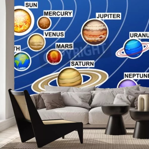 Fototapete Gezeichnete Illustration des Sonnensystems