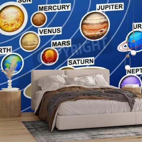 Fototapete Gezeichnete Illustration des Sonnensystems