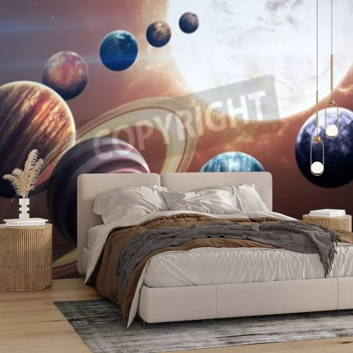 Fototapete Räumliches Muster mit Sonnensystem