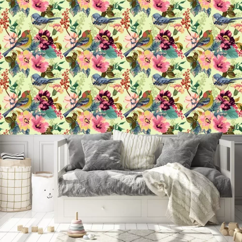 Tapete Nahtlose Muster von Floral Elemente und Vögel