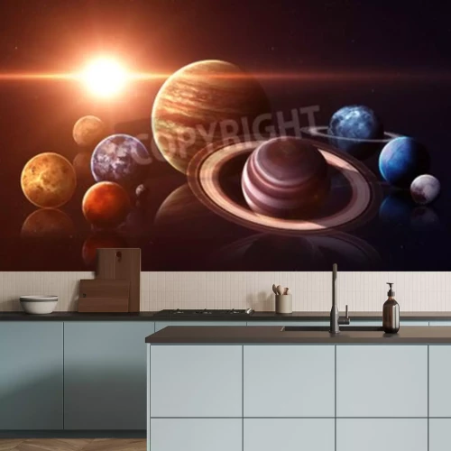 Fototapete Planeten des Sonnensystems und helle Sonne