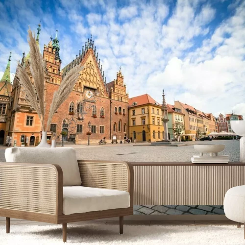 Fototapete Die Mietshäuser des Alten Marktplatzes in Breslau an einem klaren Tag