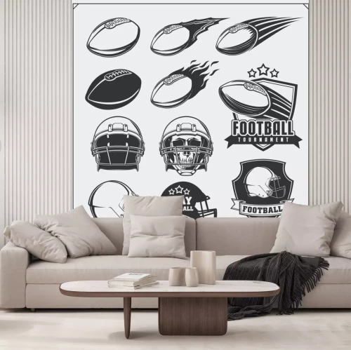 Sticker Schwarz-weiße Grafiken und vom Fußball inspirierte Logos