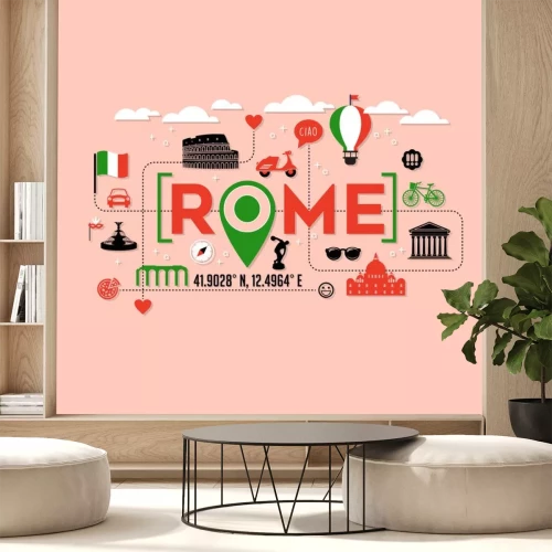Sticker Rom Italien-Ikonen und Typografieentwurf für Karten, Fahnen, T-Shirts und Plakate