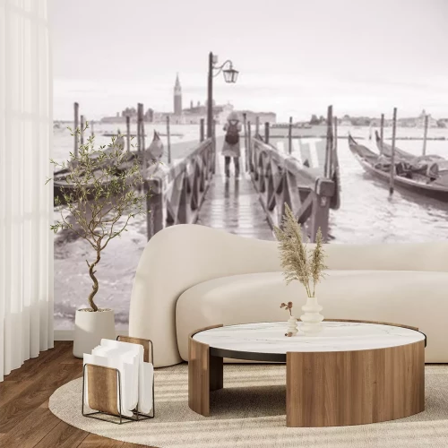 Fototapete Venedig schwarz weiße brücke