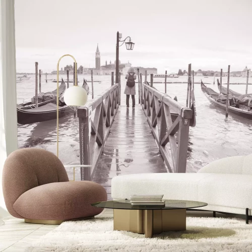 Fototapete Venedig schwarz weiße brücke