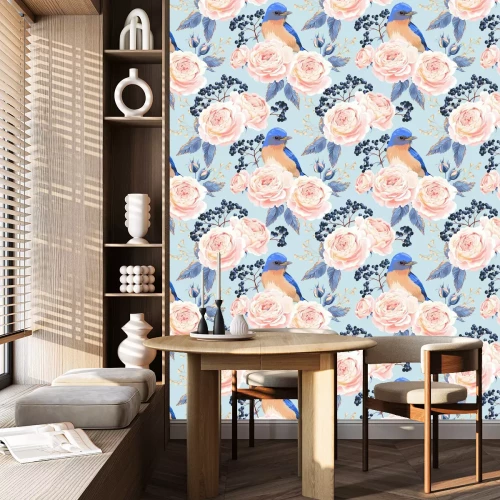 Tapete Gro?e Rosen Holunder und V?gel