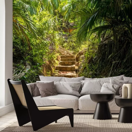 Fototapete Steintreppe in einem tropischen Wald