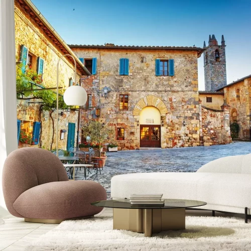 Fototapete Café auf einem bezaubernden Platz in Italien