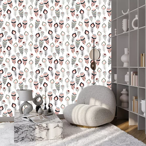 Tapete Ethnisches Muster mit bunten Federn