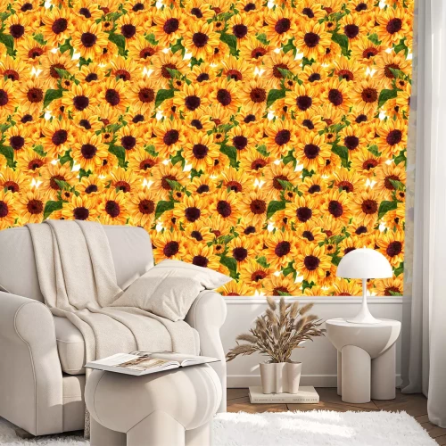 Tapete Aquarell-Sonnenblumen und Blätter