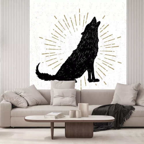 Sticker Wölfe schwarzer Wolf mit weißen Strichen und Strahlen