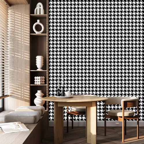 Tapete Modische nahtlose Muster hundstuth schwarz und weiß Textilien
