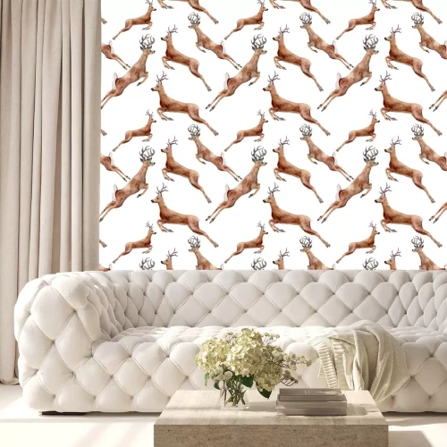 Tapete Aquarell laufende Rehe nahtlose Muster. Weihnachten wilde Tier Illustration isoliert auf weißem Hintergrund für Design, Druck oder Hintergrund