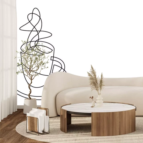 Sticker Becher Kaffee Zeichnung mit einer einzigen Linie