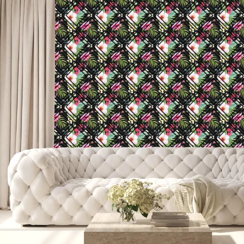 Tapete Aquarell tropischen Blumenmuster