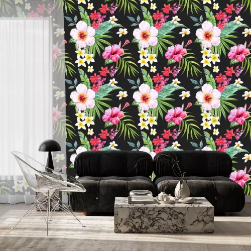 Tapete Aquarell tropischen Blumenmuster