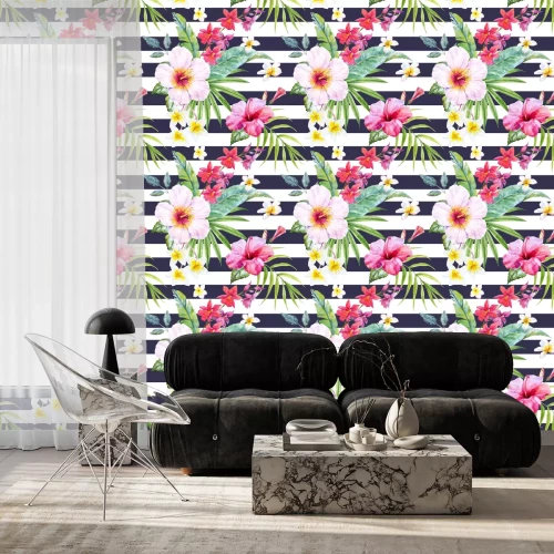 Tapete Aquarell tropischen Blumenmuster