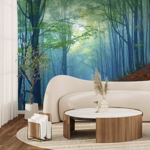 Fototapete Mit nebel bedeckter wald