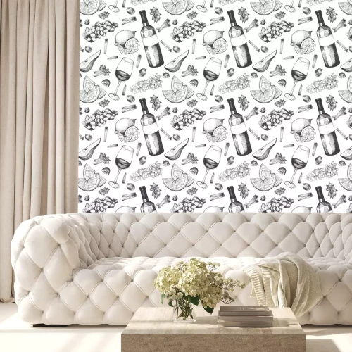 Tapete Vector nahtlose Muster von Glühwein Zutaten. Warmes alkoholisches Getränk.