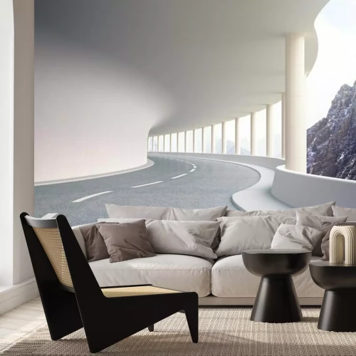 Fototapete Straßentunnel mit Blick auf die Landschaft