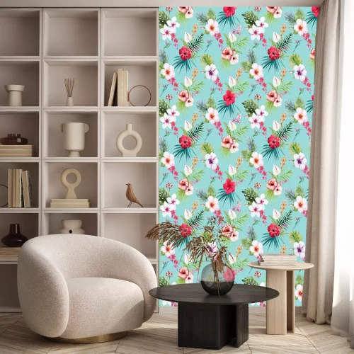 Tapete Aquarell tropischen Blumenmuster