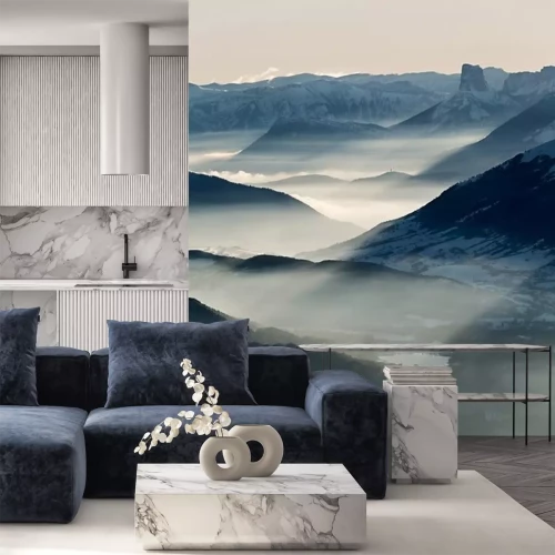 Sticker Landschaft mit Berggipfeln in den Wolken