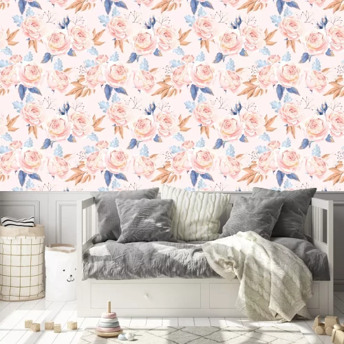 Tapete Pfingstrosen Vintage mit blauen Bl?ttern