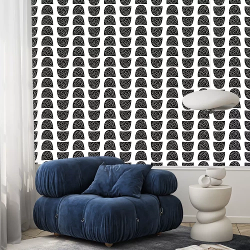 Tapete Schwarz-weißes Muster mit Punkten in einem Halbkreis