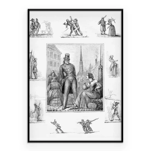 Poster Typen und Charaktere des Alltagslebens auf den Berliner Straßen, XIX Jahrhundert