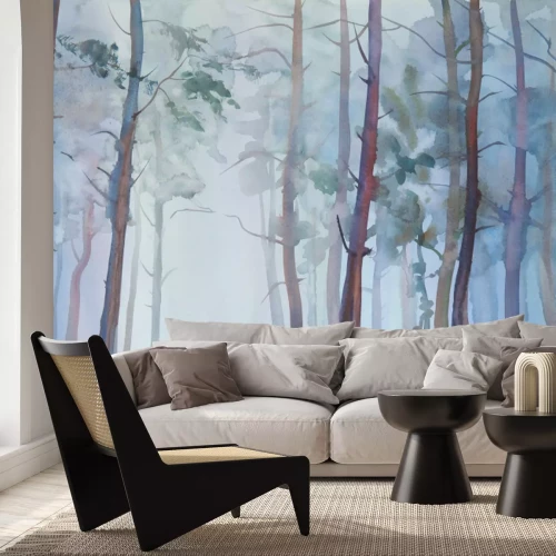 Fototapete Foggy Wald Aquarell Hintergrund
